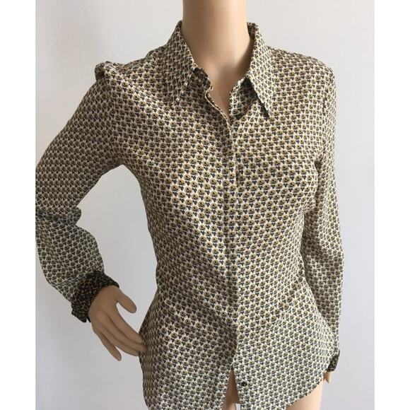 Zara Collar Contrast Button Down Wrinkle-free Beige Cream Gold N - Picture 1 of 4